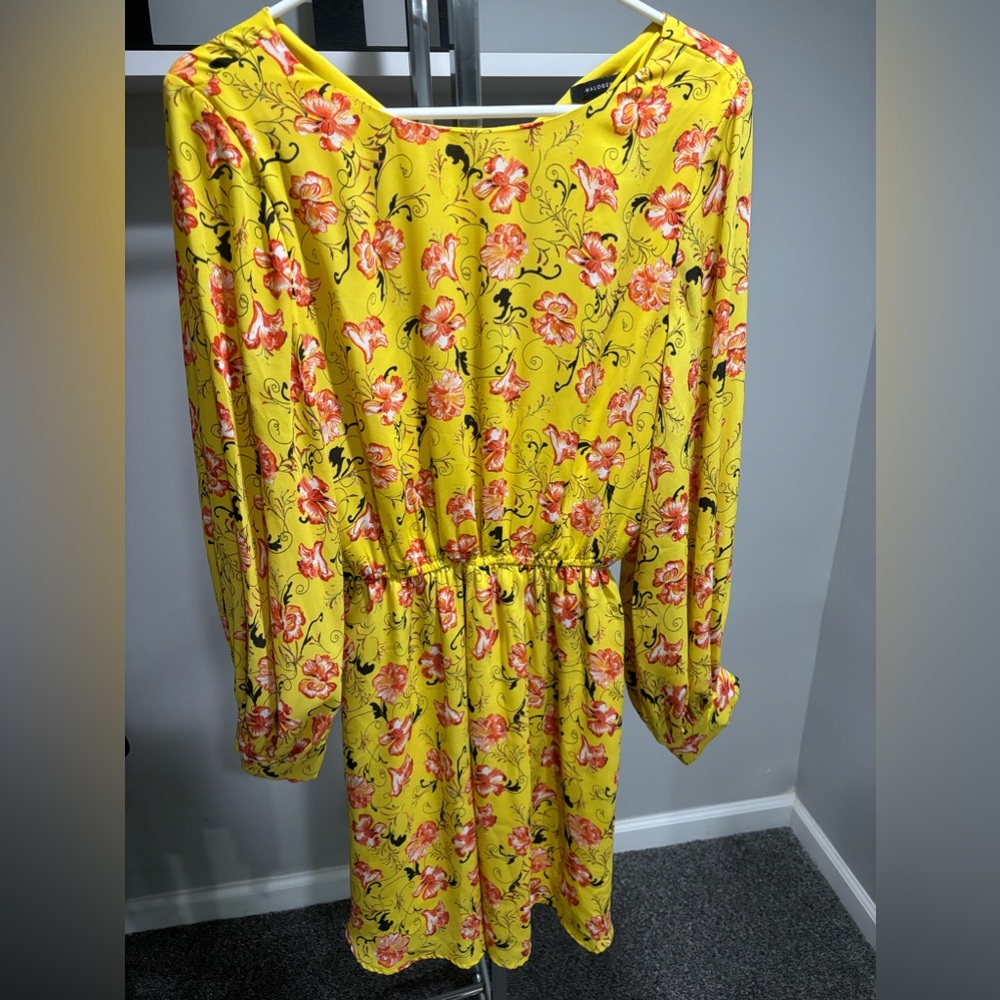 Halogen Yellow Floral Long Sleeve Dress Medium